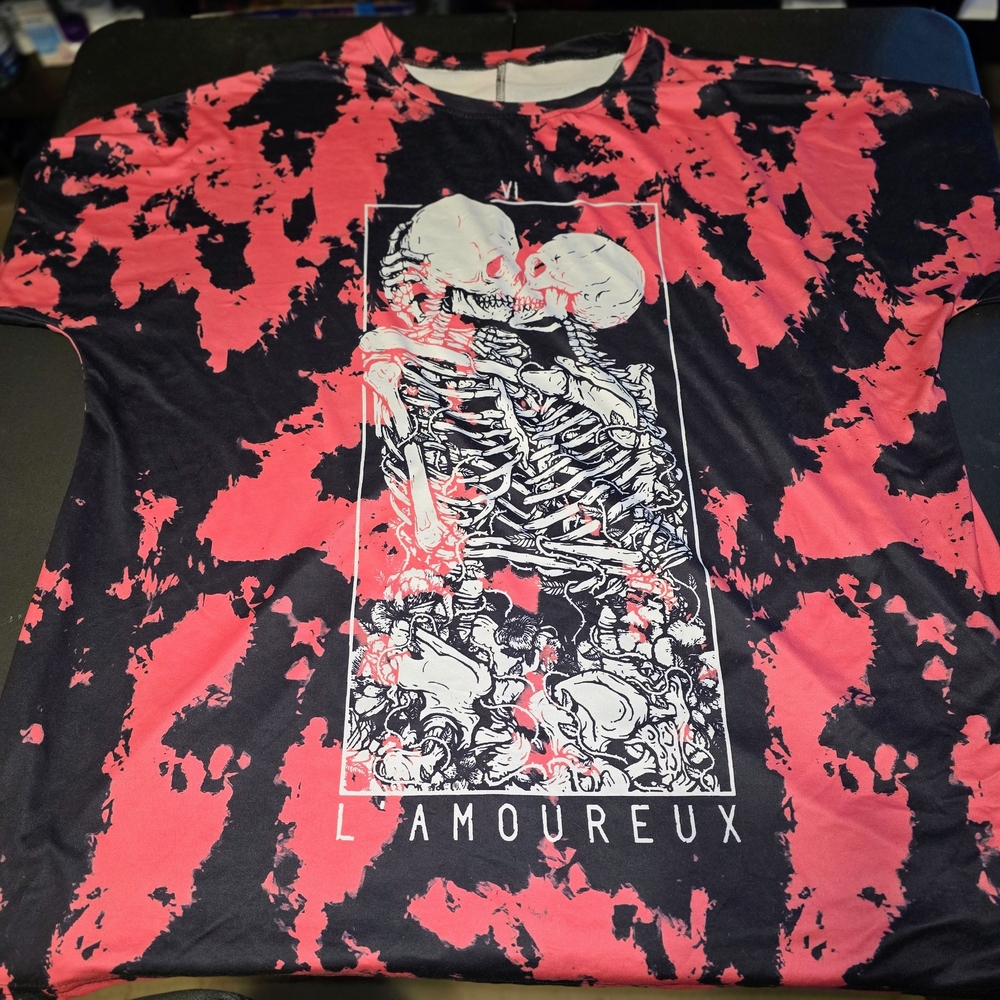 L'Amour Vibrant Pink and Black Skeleton Tee